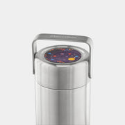 PlanetBox - Insulated Container with a stainless-steel body, U-shaped handle, and colorful planet graphic lid, ideal for keeping food hot or cold.