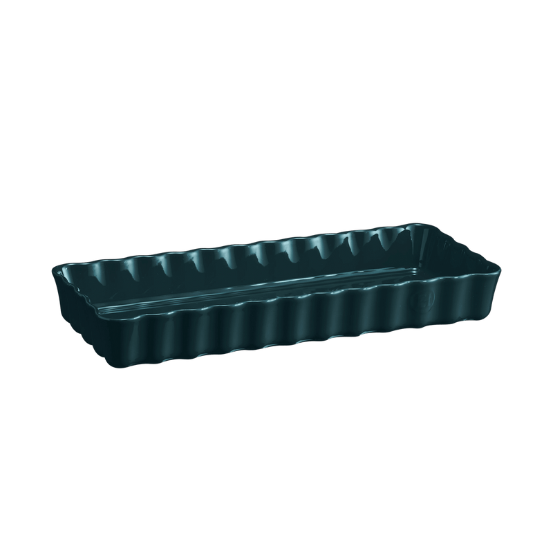 Emile Henry | Deep Flan & Tart Dish, 1.7QT Slim / Ocean, showcasing a fluted rectangular ceramic baking dish ideal for evenly baked tarts and quiches.