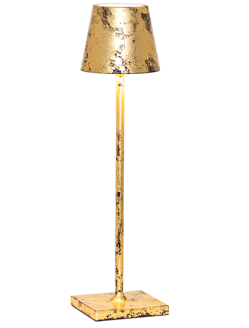 Zafferano America - Poldina Pro Micro Cordless Lamp: White, featuring a sleek gold design, ideal for versatile indoor and outdoor lighting, with dimmable LED functionality.