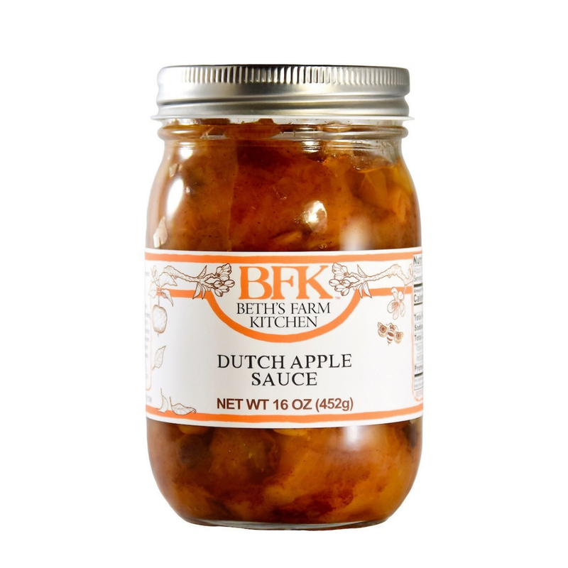 Beth's Farm Kitchen - Dutch Apple Sauce - No Added Sugar! A 16-ounce jar of chunky apple preserves made with natural ingredients, vegan and gluten-free, from Athens Cooks.