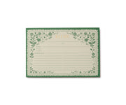 Rifle Paper Co. - Pack of 12 Artichoke Recipe Cards with green floral-vine border, gold-foil RECIPE heading, and sections for title, notes, and ingredients.
