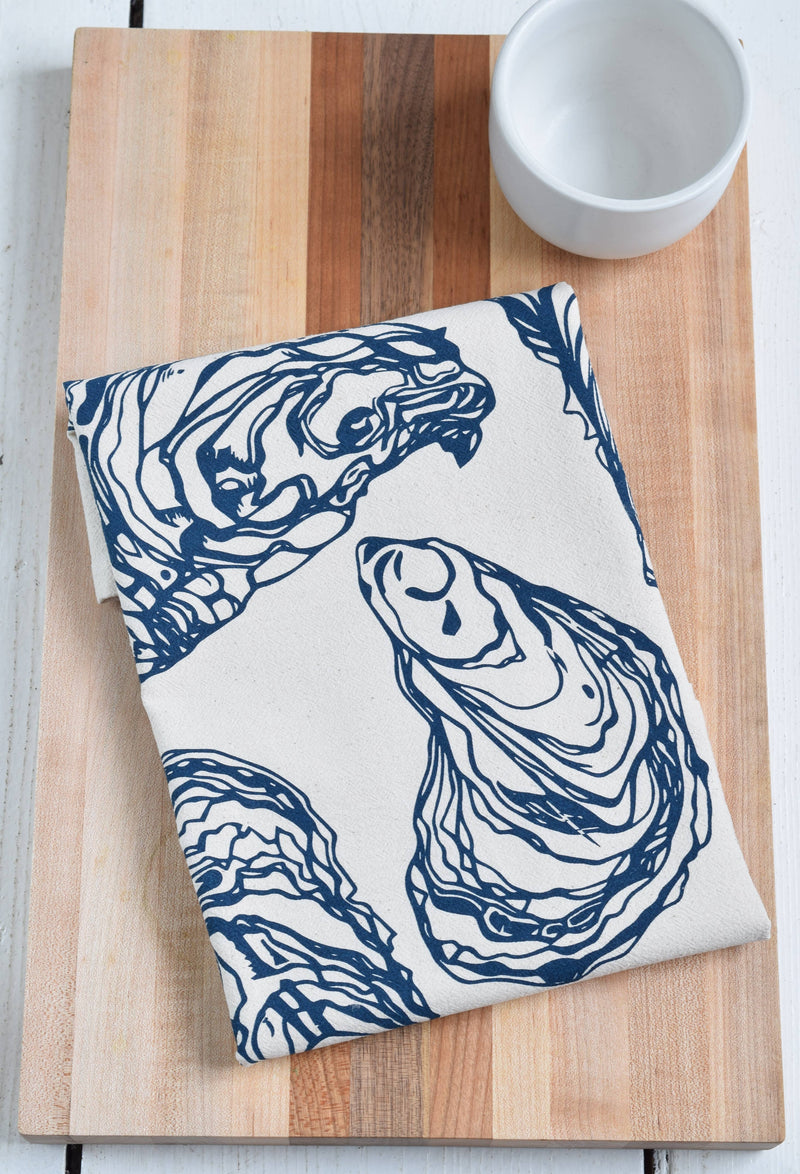 Hearth and Harrow | Oyster Tea Towel in Navy Blue - Organic Cotton - Sea Shell