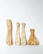 Petermans Boards and Bowls Inc. - SMALL SPALTED MAPLE SALAD TOSSERS (9 PAIR), handcrafted from upcycled maple, featuring elegant, slightly bowed shapes with unique spalted lines.