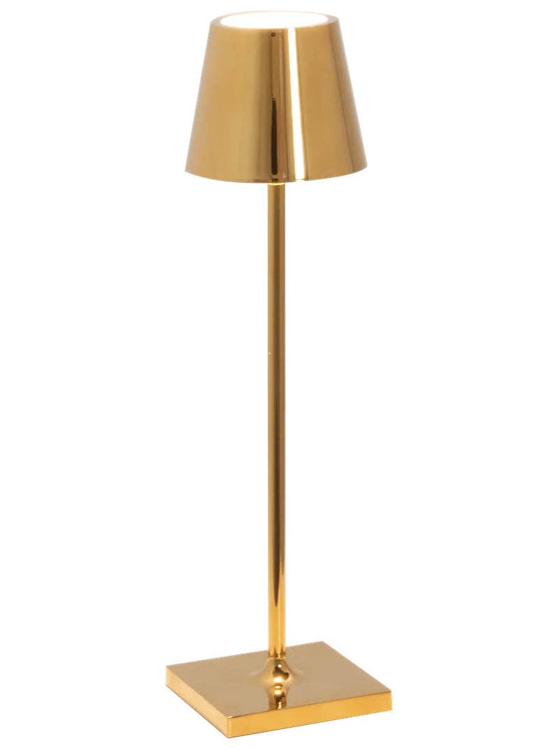 Zafferano America - Poldina Pro Micro Cordless Lamp: White, featuring a sleek gold finish with a touch dimmable LED, ideal for versatile kitchen or bar settings.