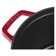 Staub | 5 Qt Deep Round Cocotte - Grenadine, tall cast iron pot ideal for slow-cooking, braising, and deep-frying, maximizing stovetop efficiency at Athens Cooks.
