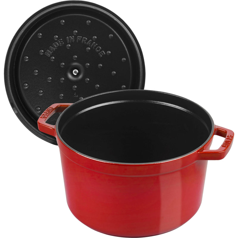 Staub 5 Qt Deep Round Cocotte - Grenadine, ideal for cooking larger meals and layered dishes, crafted from cast iron for superior heat retention and even cooking.
