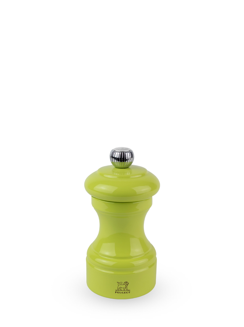 Peugeot | Bistro Salt Mill, Green Pistachio - A lime-green spice grinder with classic Peugeot design, featuring a stainless-steel adjustment knob, perfect for stylish kitchens.