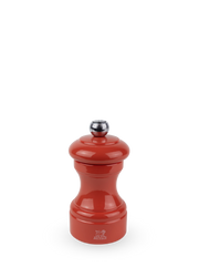 Peugeot | Bistro Pepper Mill, Terracotta: Glossy red pepper grinder with chrome knob, showcasing sustainable French craftsmanship, perfect for gourmet cooking enthusiasts.