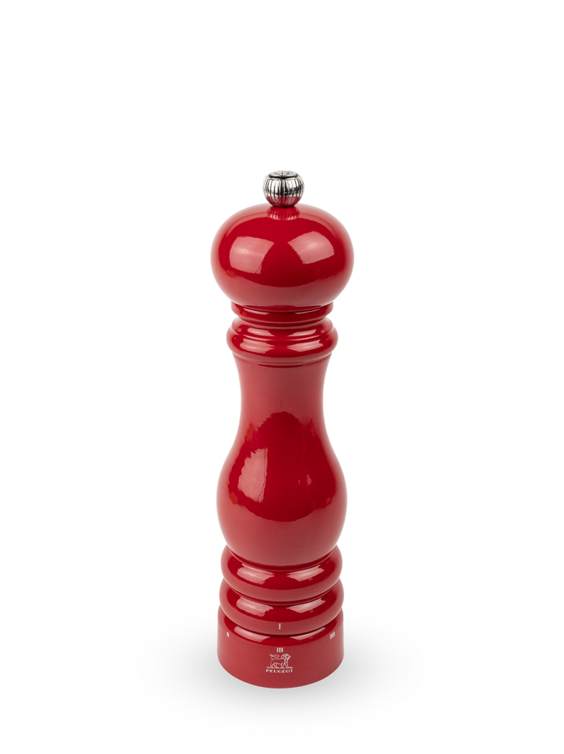 Peugeot | Paris Chef u'Select Passion Red Pepper Mill, 9 inches, featuring a hand-turned design with metal adjustment knob for precise grind settings.