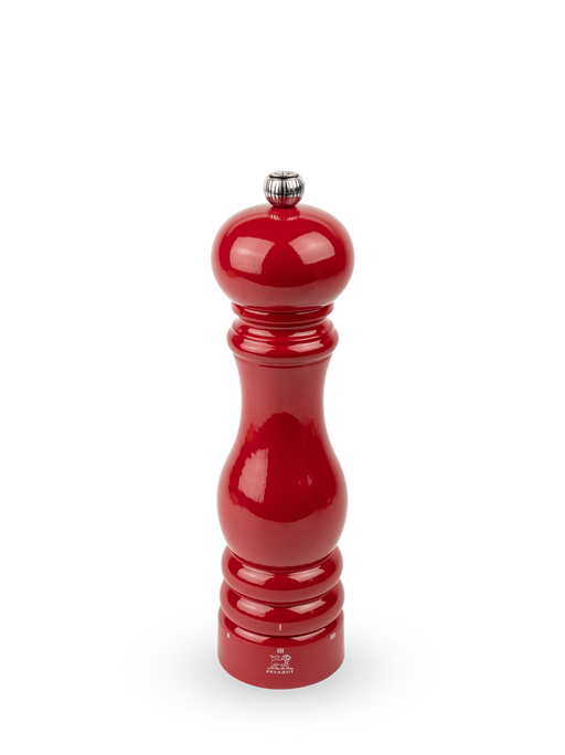Peugeot | Paris Chef u'Select Passion Red Pepper Mill, 9 inches, featuring a hand-turned design with metal adjustment knob for precise grind settings.