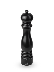 Peugeot | Paris u'Select Wooden Pepper Mill in satin black, featuring an adjustable coarseness knob and Peugeot lion logo, ideal for enhancing freshly ground pepper flavor.
