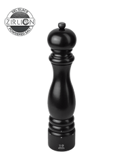 Peugeot | Paris Satin Black u'Select Salt Mill, 12 inches, features a classic design with an adjustable grind knob, showcasing the Peugeot lion emblem at its base.