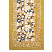 Couleur Nature - Forest Harvest Mustard & Blue Table Runner features hand-printed fruits and vines, ideal for enhancing dining experiences with artisanal elegance, available in 16 x 90.