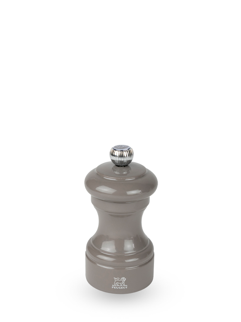 Peugeot | Bistro Salt Mill, Smoked Grey: A sleek, hourglass-shaped grinder with adjustable coarseness, embodying French café elegance, crafted in France with a steel mechanism.