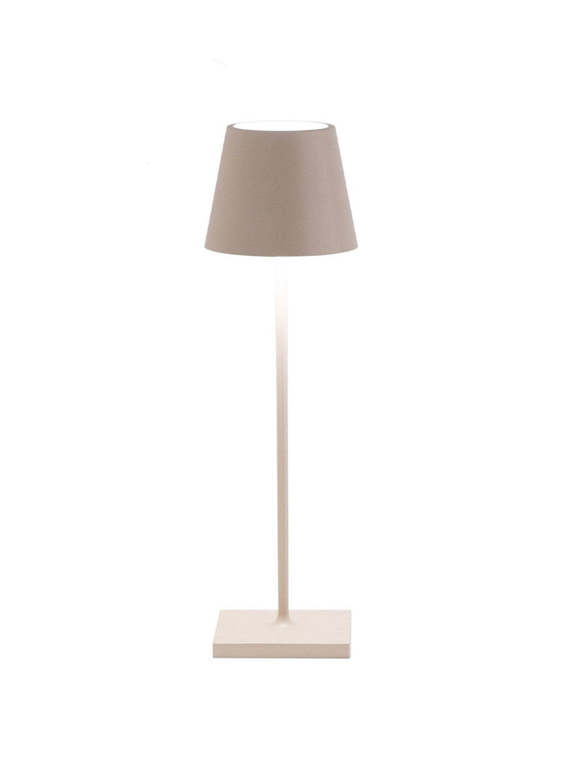 Zafferano America - Poldina Pro Cordless Lamp: Rust, featuring a modern minimalist design with a square base, tapered drum shade, perfect for versatile indoor or outdoor use.