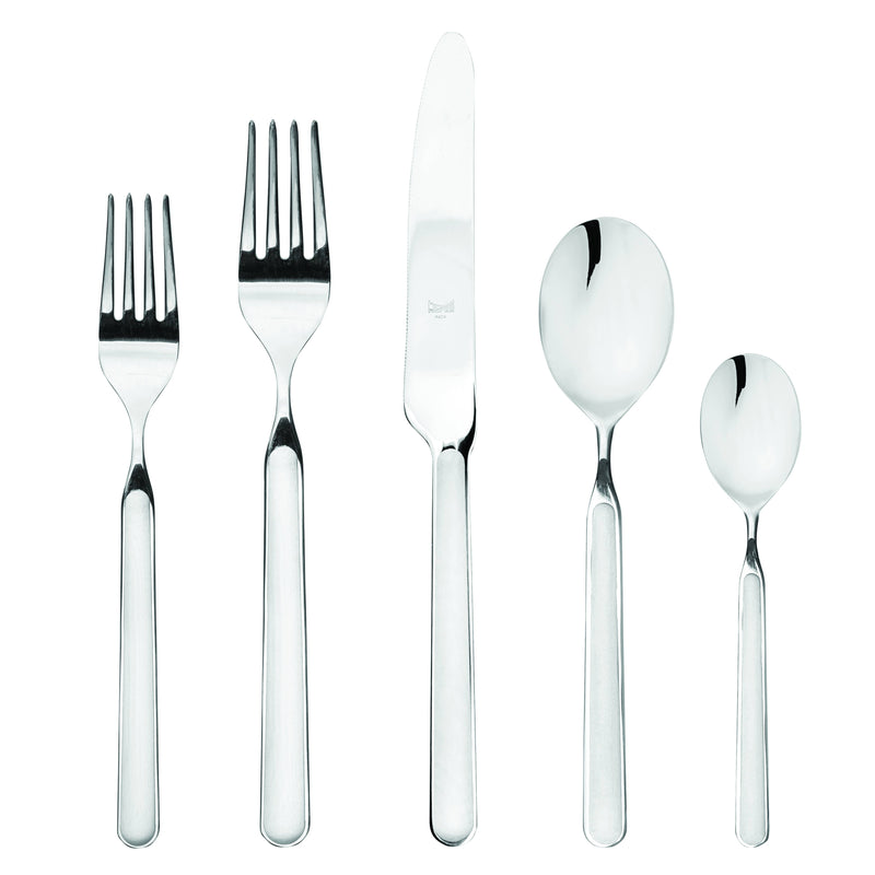 Mepra SPA - Place Set 5 Pcs Fantasia: Turtle-dove, a high-quality silverware set featuring a fork, spoon, and knife, crafted with durable stainless steel and resin.