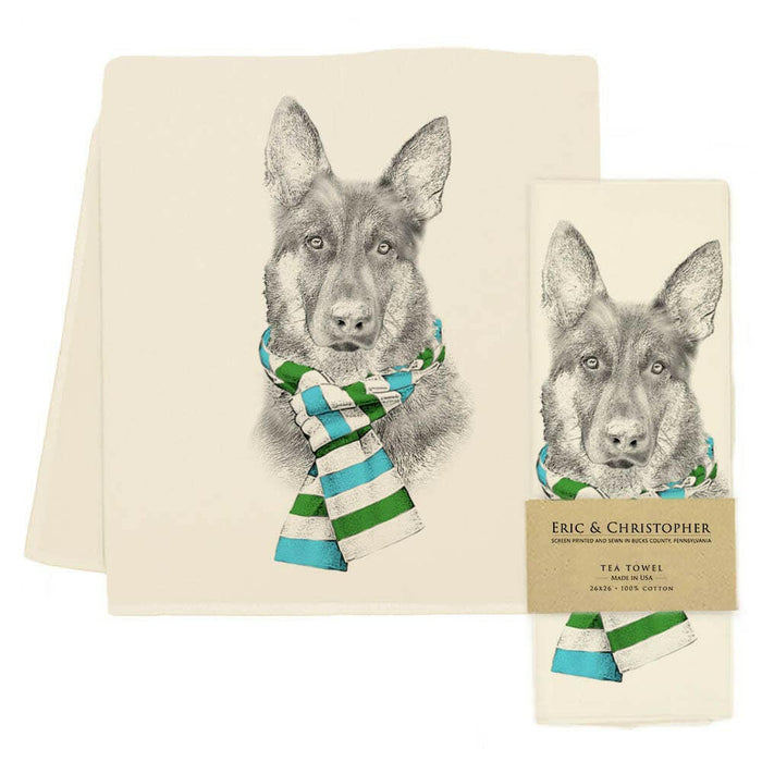 Eric & Christopher - German Shepherd with Scarf Tea Towel.