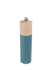 Peugeot | Boreal Salt + Pepper Mills - Sage Green Salt Mill with a wooden top, metal adjustment knob, and colored body for precise salt grinding.