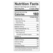 Poppy Hand-Crafted Popcorn - Dill Pickle Popcorn nutrition label close-up, highlighting nutritional information and ingredients for this tangy, white cheddar, vinegar, and dill-flavored popcorn.