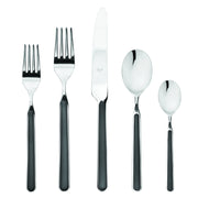 Mepra SPA - Place Set 5 Pcs Fantasia: Turtle-dove, featuring black-handled silverware, crafted with durable 18/10 stainless steel and resin, perfect for elegant dining.