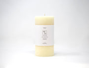 Mo&Co Home - 100% Beeswax Pillar Candle in Natural White, 3x6 Inch, featuring a white label with black text. Hand-poured beeswax for clean burning.