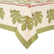Couleur Nature - Fig Red & Green French Tablecloths: 71 x 71. Cream linen with green fig leaf motif, perfect for enhancing everyday dining or special occasions.