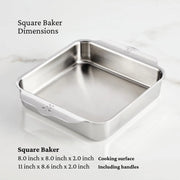Hestan | Oven Bond Tri-Ply 5 Piece Set: Stainless-steel square baker with wide handles, 8x8x2, designed for even heat distribution and durability.