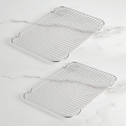 Hestan Provisions OvenBond Tri-Ply Bakeware, Half Sheet Single Rack on marble, showcasing stainless-steel design for roasting and cooling versatility.