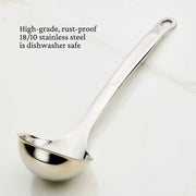 Hestan Provisions | Stainless Steel Ladle, 13 (5oz), featuring a polished finish, ergonomic handle, and drip-free pouring design, perfect for discerning cooks.