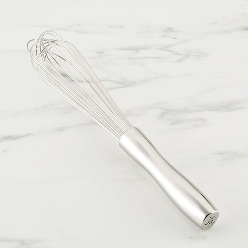 Hestan Provisions | Stainless Steel French Whisk, 9 on marble surface, showcasing its polished finish and ergonomic design, ideal for precise whisking and mixing tasks.
