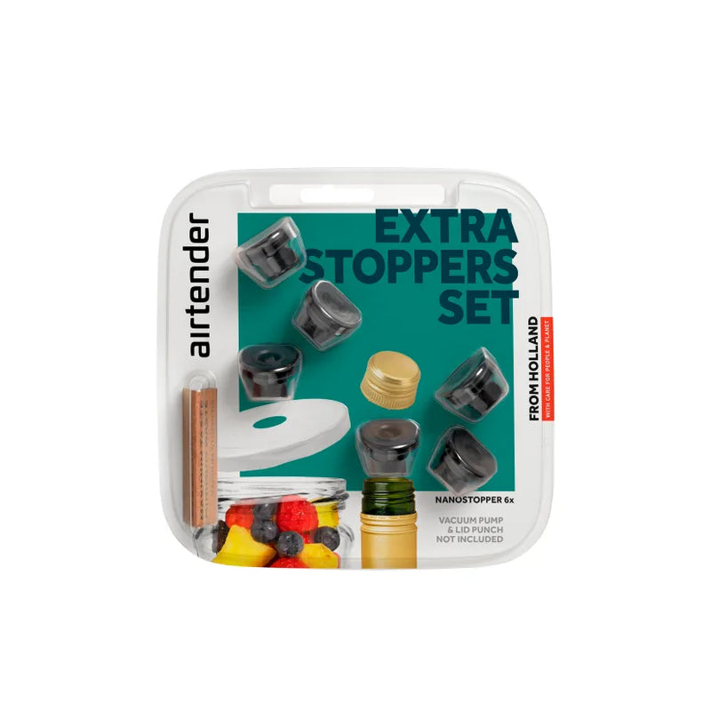 Airtender | Extra Stoppers Set (6-Pack), silicone stoppers designed for preserving wine, featuring vacuum pump technology for freshness and reusable, dishwasher-safe convenience.