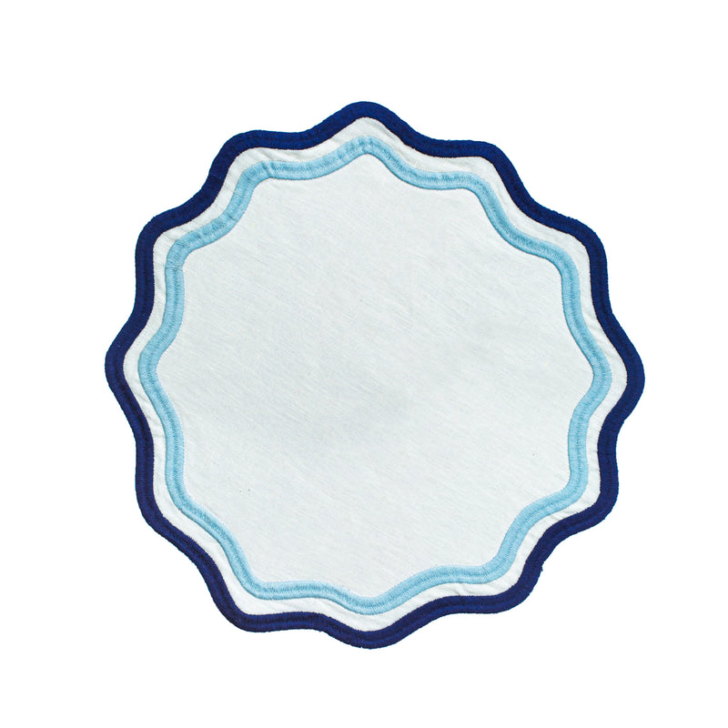 Misette | Colorblock Embroidered Linen Placemats, Blue, Set of 4