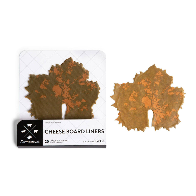 Formaticum | Cheese Board Liners - Small, wax-coated parchment papers with grape leaf design, enhance cheese displays; food-safe, reusable, eco-friendly, perfect for elegant culinary presentations.