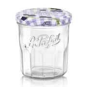 Le Parfait | Faceted French Jam Jar, 324ml (11oz) with lavender gingham lid, ideal for jams or storage, embodies classic French design and durability.