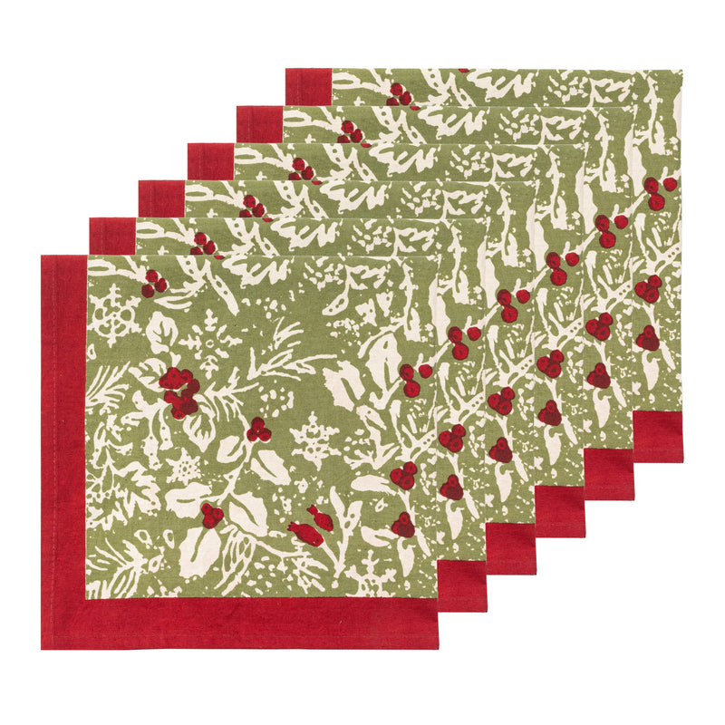Couleur Nature - Baies de Houx Red & Green Napkins - Set of 6