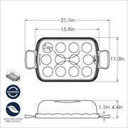 Nordic Ware | Cakes and Cupcakes Carrier, featuring a reversible design for cakes or cupcakes with scalloped edging and snap-up handles, ideal for versatile baking needs.