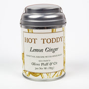 Oliver Pluff & Company - Lemon Ginger Hot Toddy Kit; 3 oz canister with spice bags for crafting a soothing cocktail, featuring cinnamon, lemongrass, ginger, and lemon peel.