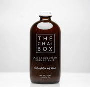 The Chai Box | Chai Concentrate - Unsweetened in a glass bottle, ideal for crafting quick, authentic chai at home with organic Assam tea and spices.