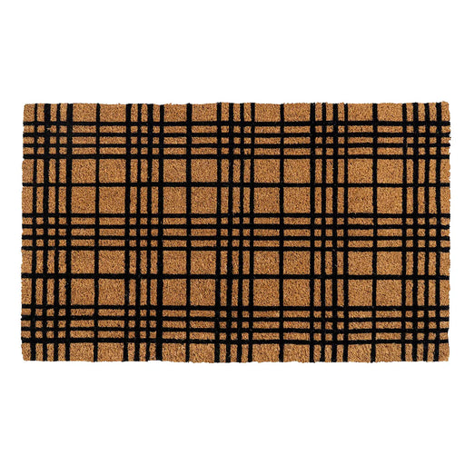 Entryways | Fine Plaid Doormat, 24 x 60, features a black plaid pattern on durable coir, ideal for keeping kitchen floors clean.