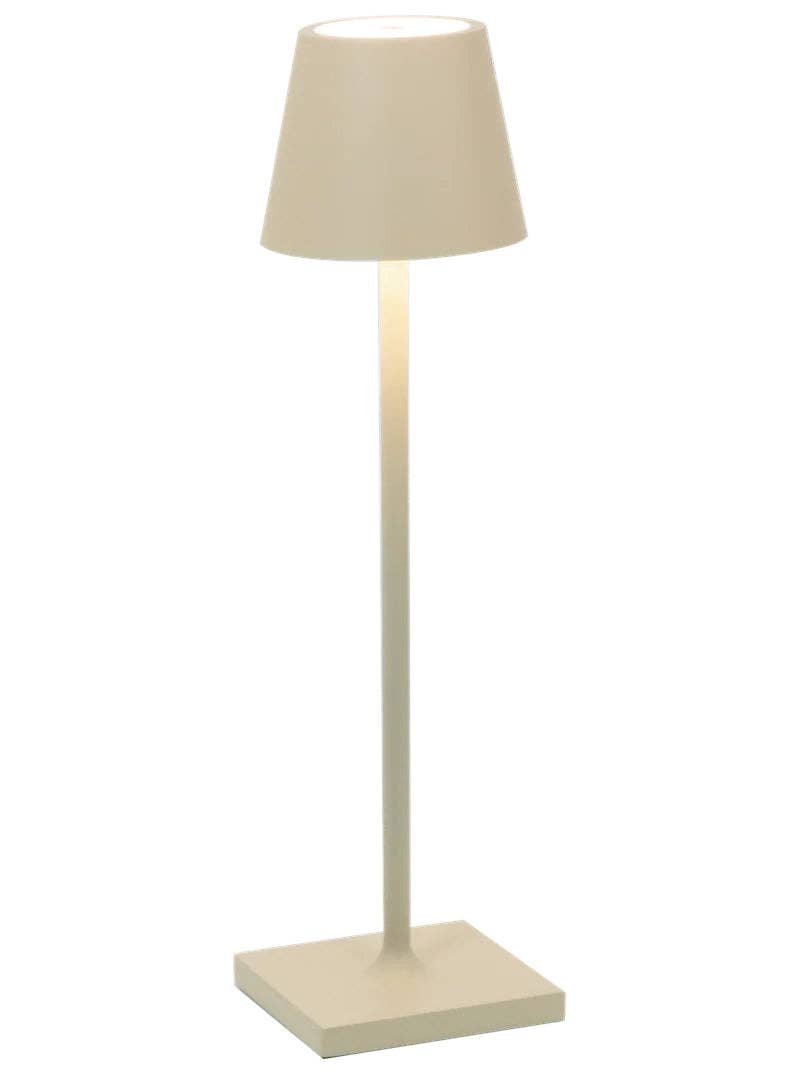 Zafferano America - Poldina Pro Micro Cordless Lamp: White, features a sleek design with a white shade, ideal for versatile lighting in kitchen or outdoor settings.