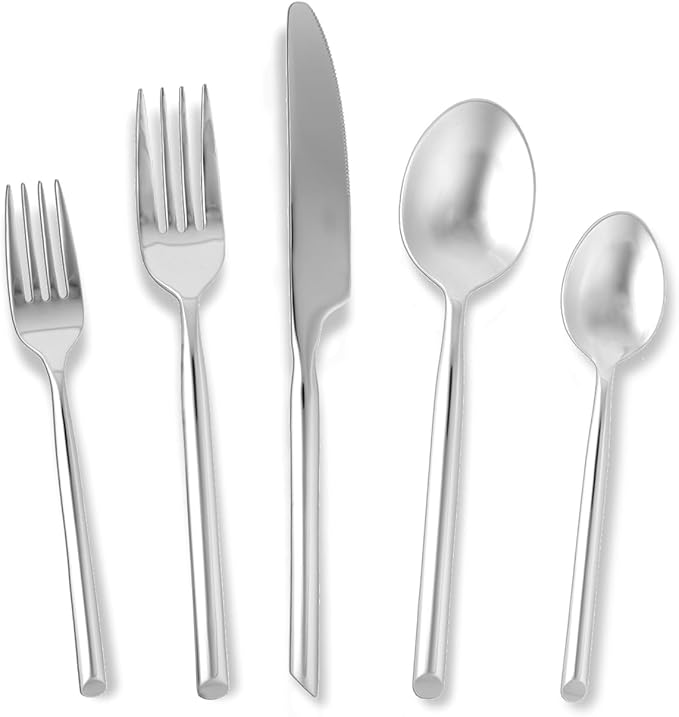 Fortessa | Capri 5 piece Place Setting, featuring a fork, spoon, and knife made from premium 18/10 stainless steel, combining modern design and excellent craftsmanship.