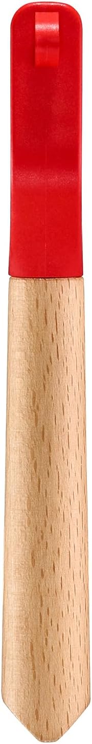 Opinel | T Duo Peeler with Wooden Handle, Red, featuring a dual stainless steel blade for peeling and julienning, with an ergonomic beechwood handle designed for comfort.