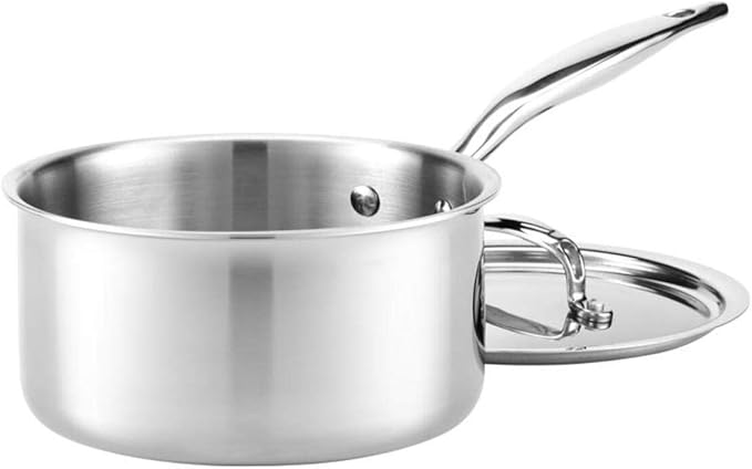 Heritage Steel | Titanium Series 5 Piece Essentials Set, featuring a sleek silver pot with lid, showcasing durable stainless steel construction for enhanced cooking performance.