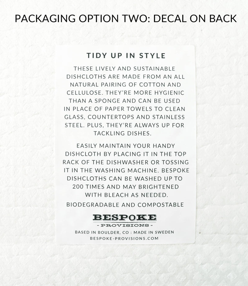 Bespoke Provisions - Eggs Swedish Dishcloth with black text detailing usage and care, displayed on a white background.