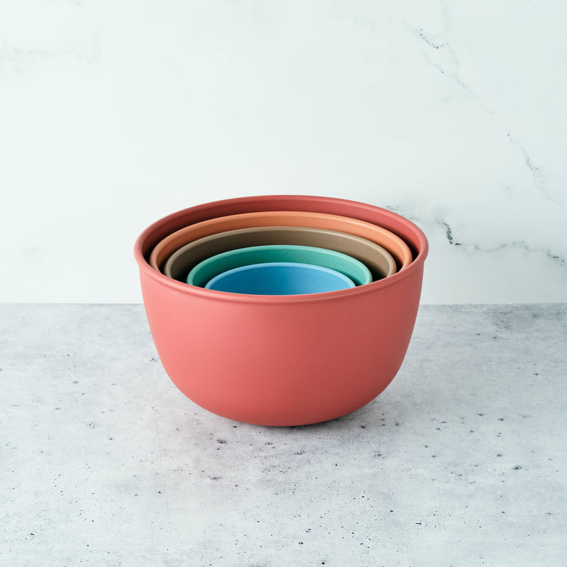 Bamboozle - 5-Piece Astrik Mixing Bowl Set: Fresh Guacamole, featuring stackable, eco-friendly bowls in various sizes for versatile kitchen use, suitable for microwaves and dishwashers.