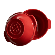 Emile Henry Bread Pot with lid, showcasing its versatile design for even heat distribution, ideal for baking bread or roasting vegetables, handcrafted in France.