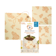 Bee's Wrap - Lunch 3 Pack - Honeycomb Print, featuring reusable sandwich and snack wraps with button tie, ideal for sustainable food storage.