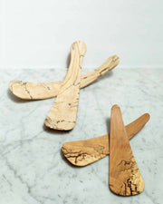 Petermans Boards and Bowls Inc. - SMALL SPALTED MAPLE SALAD TOSSERS (9 PAIR), handcrafted from upcycled maple logs, featuring elegant spalted lines and a slightly bowed shape.