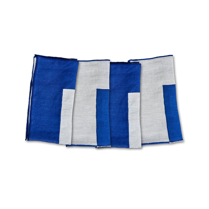 Misette | Bauhaus Embroidered Linen Napkins in Blue (Set of 4): Blue / 1 Set