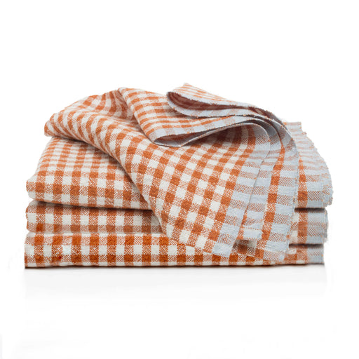 Caravan Home | Two-Tone Gingham Cognac & Blue Napkins.